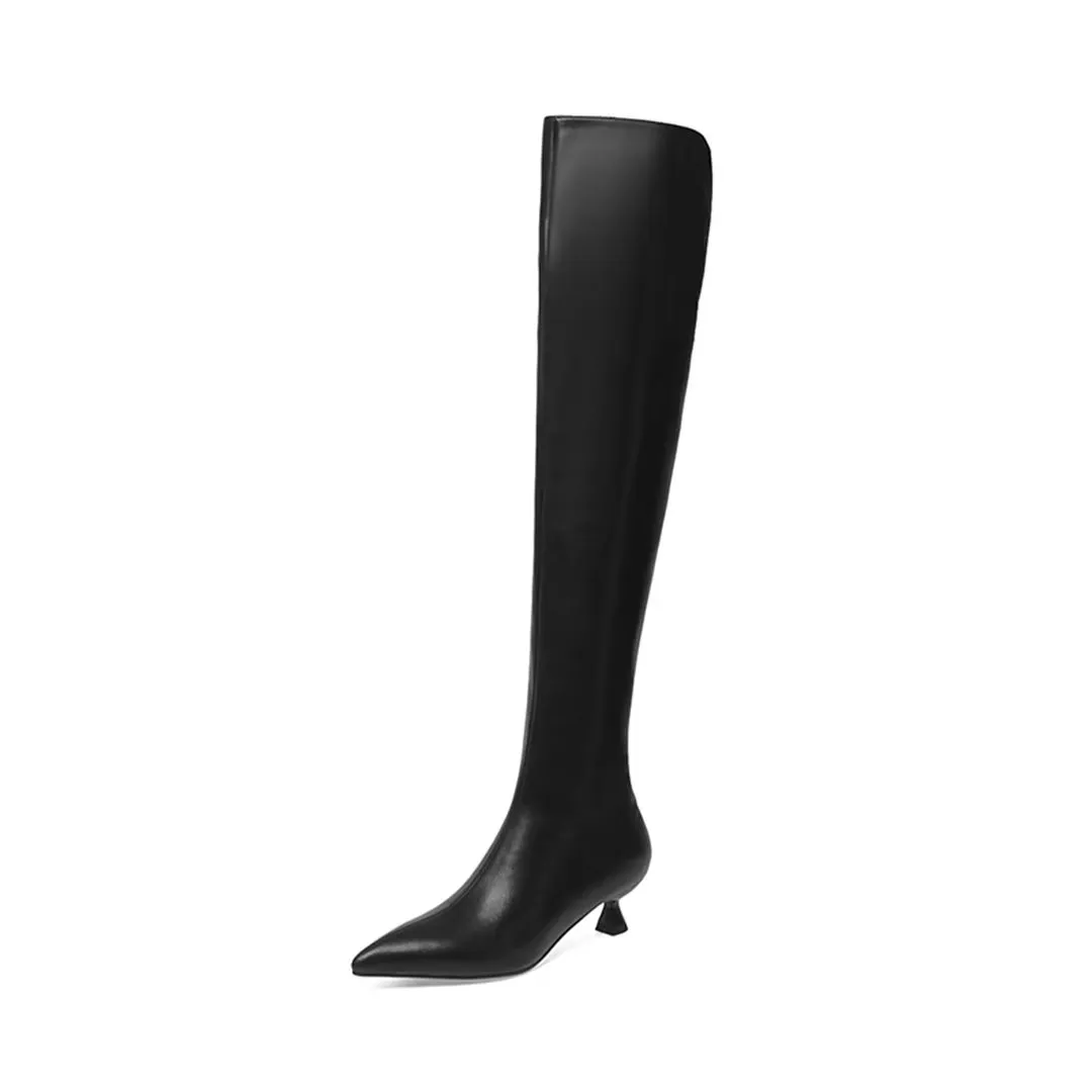 ElegantLeather Chic Pointed Toe Over-Knee Boots