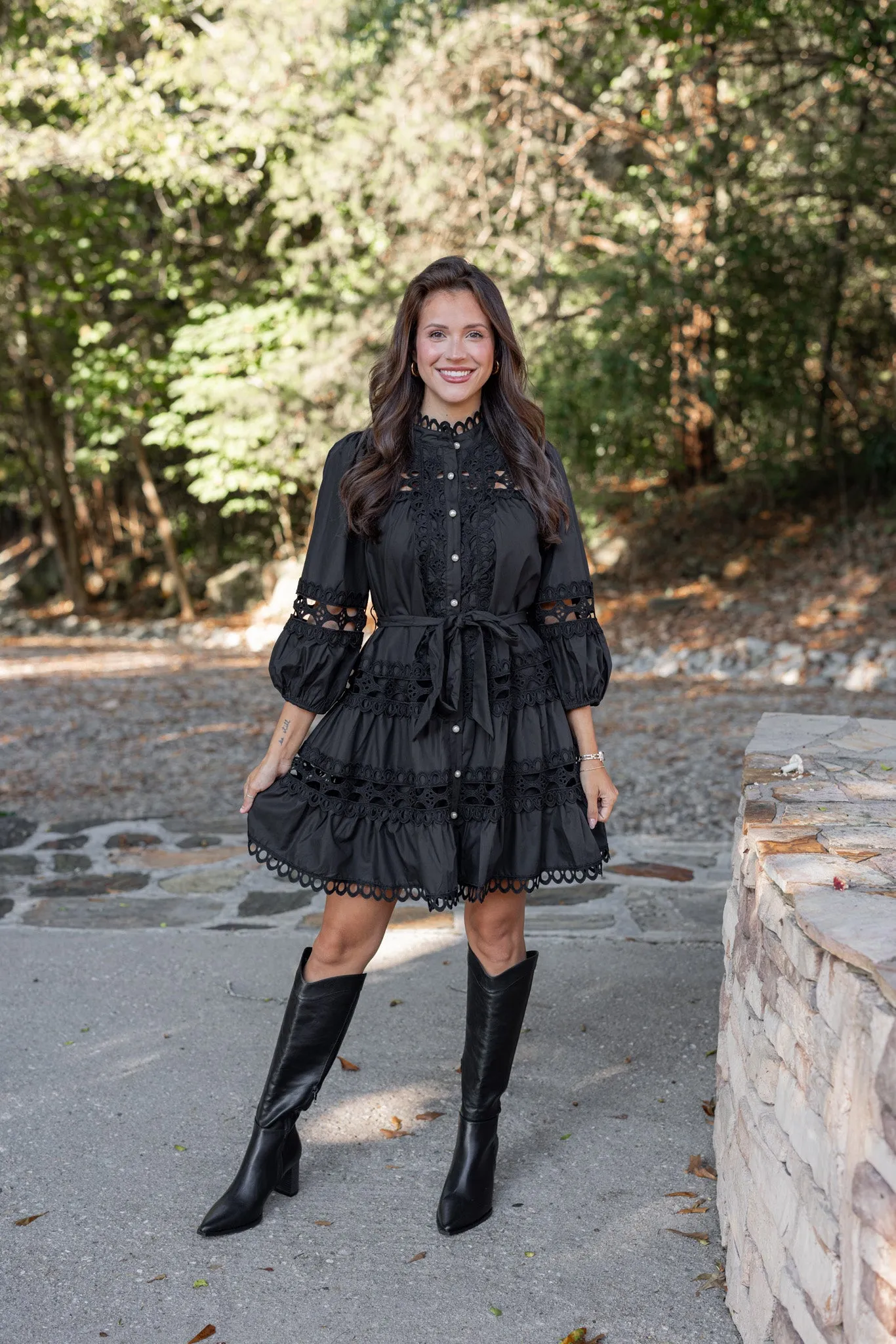 Embroidered Lace Black Tiered Dress