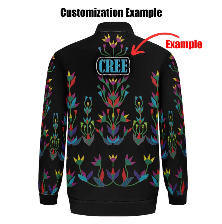 Floral Beadwork Four Clans Winter Zippered Collared Lightweight Jacket