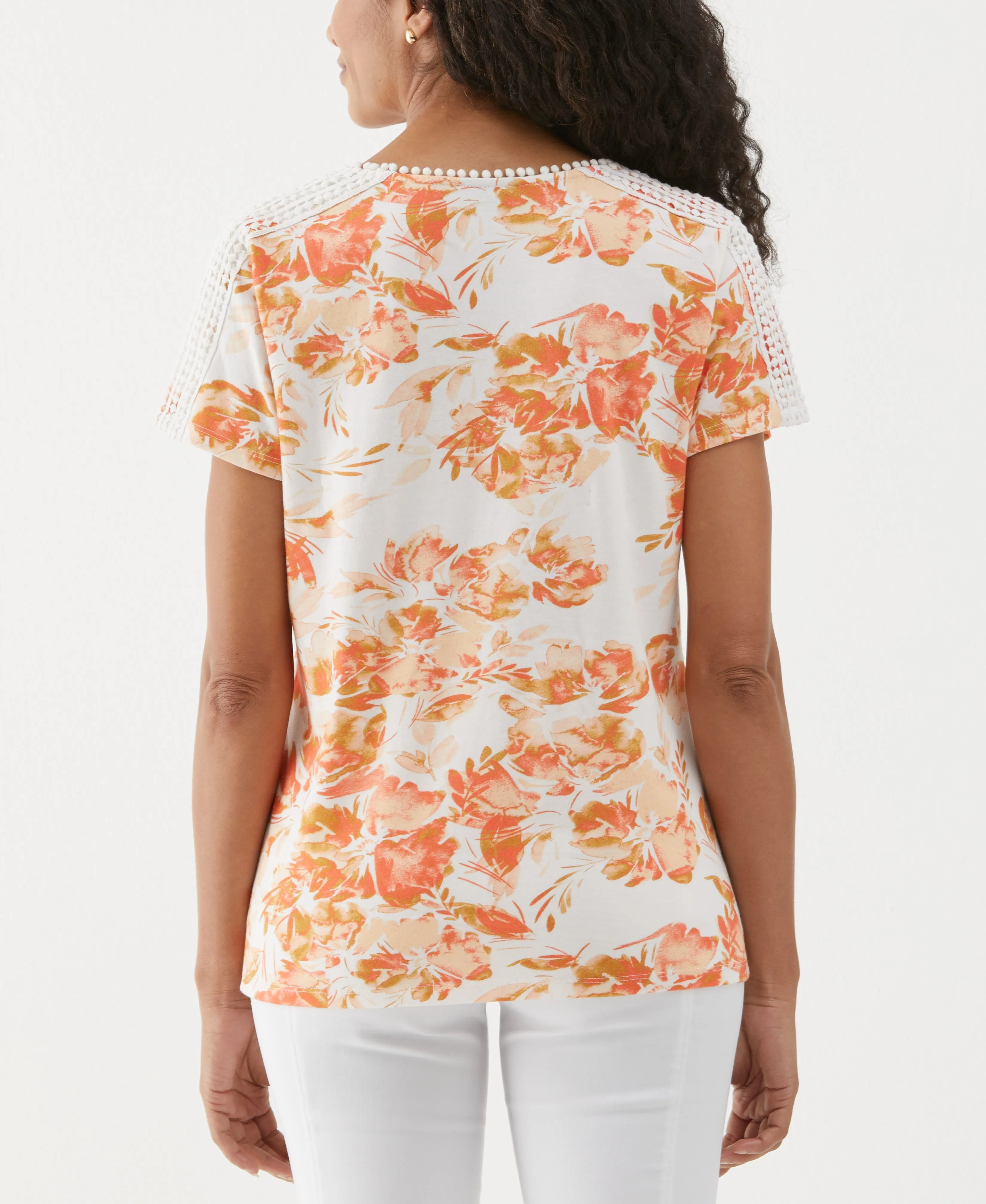 Floral Print Dot Trim Tee