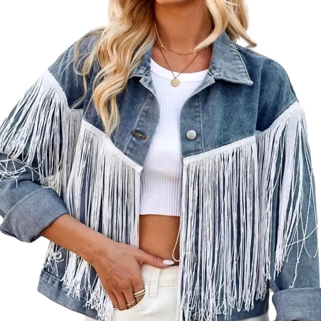 Fringe jean jacket
 for women