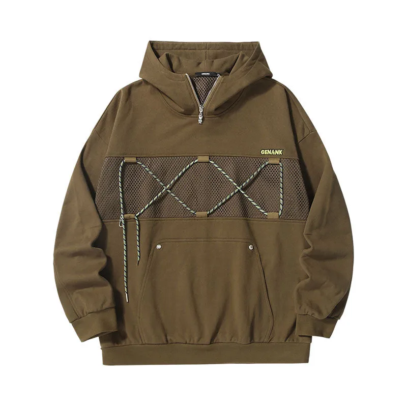 【GENANX2024NEW】Far infrared self-heating constant temperature American outdoor detachable cord mesh patchwork hoodie