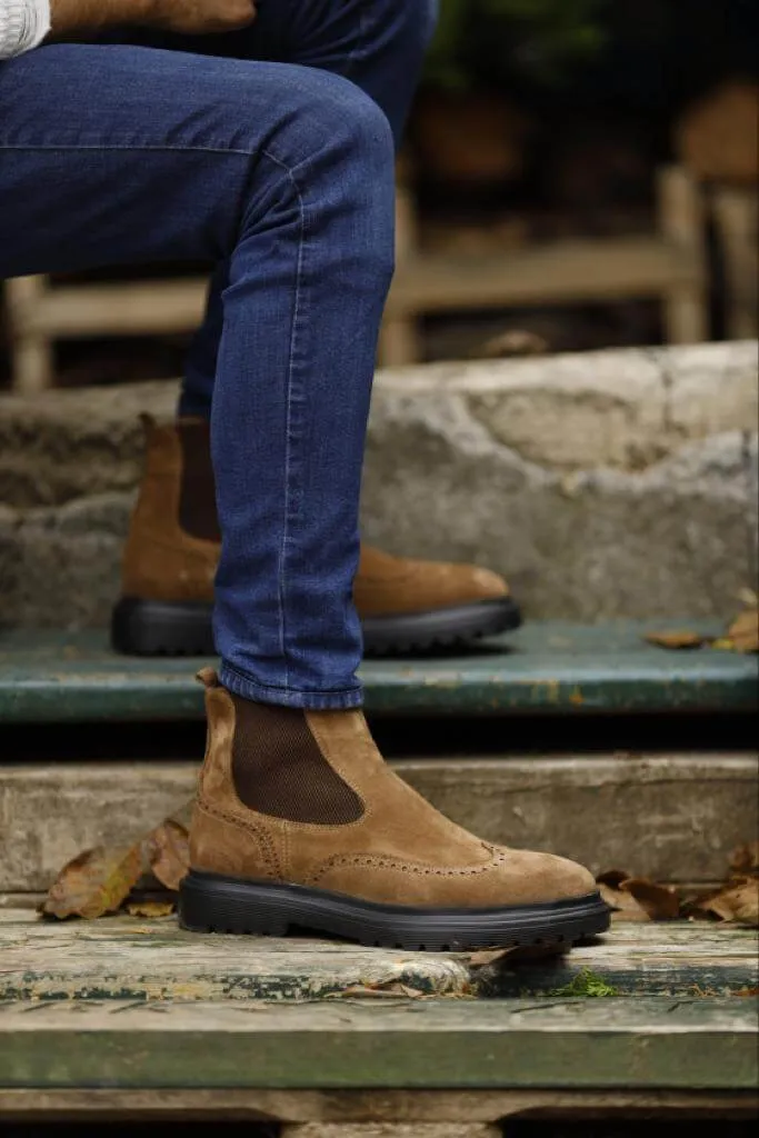 Geneva Brown Nubuck Chelsea Boots