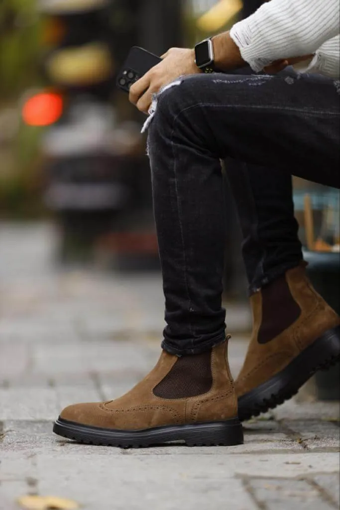 Geneva Brown Nubuck Chelsea Boots