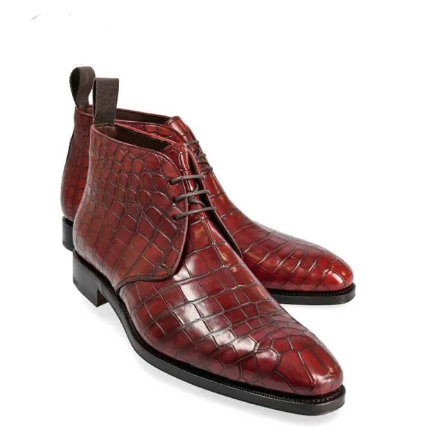 Genuine Leather Scaled Pattern Men Winter Boots