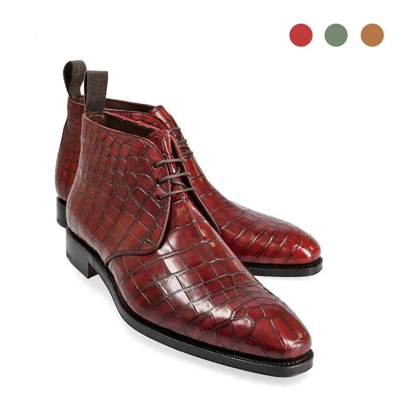 Genuine Leather Scaled Pattern Men Winter Boots