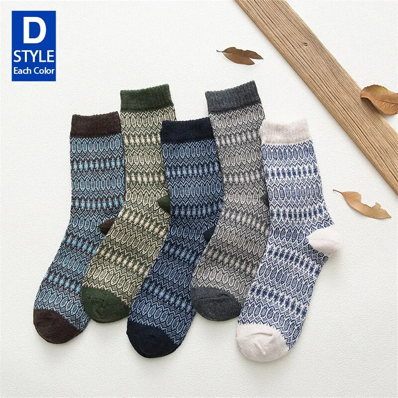 HSS Brand 5 Pairs Winter Men's Socks Thicken Sheep's Wool Socks Warm Men Retro Style Colorful Fashion Man Socks For Snow boots