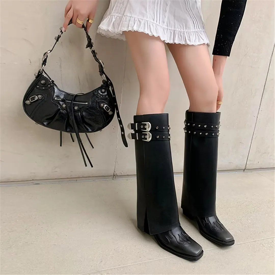 LeatherLux Chic Square-Toe High Winter Boots