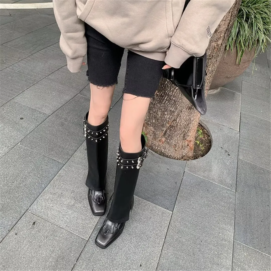 LeatherLux Chic Square-Toe High Winter Boots