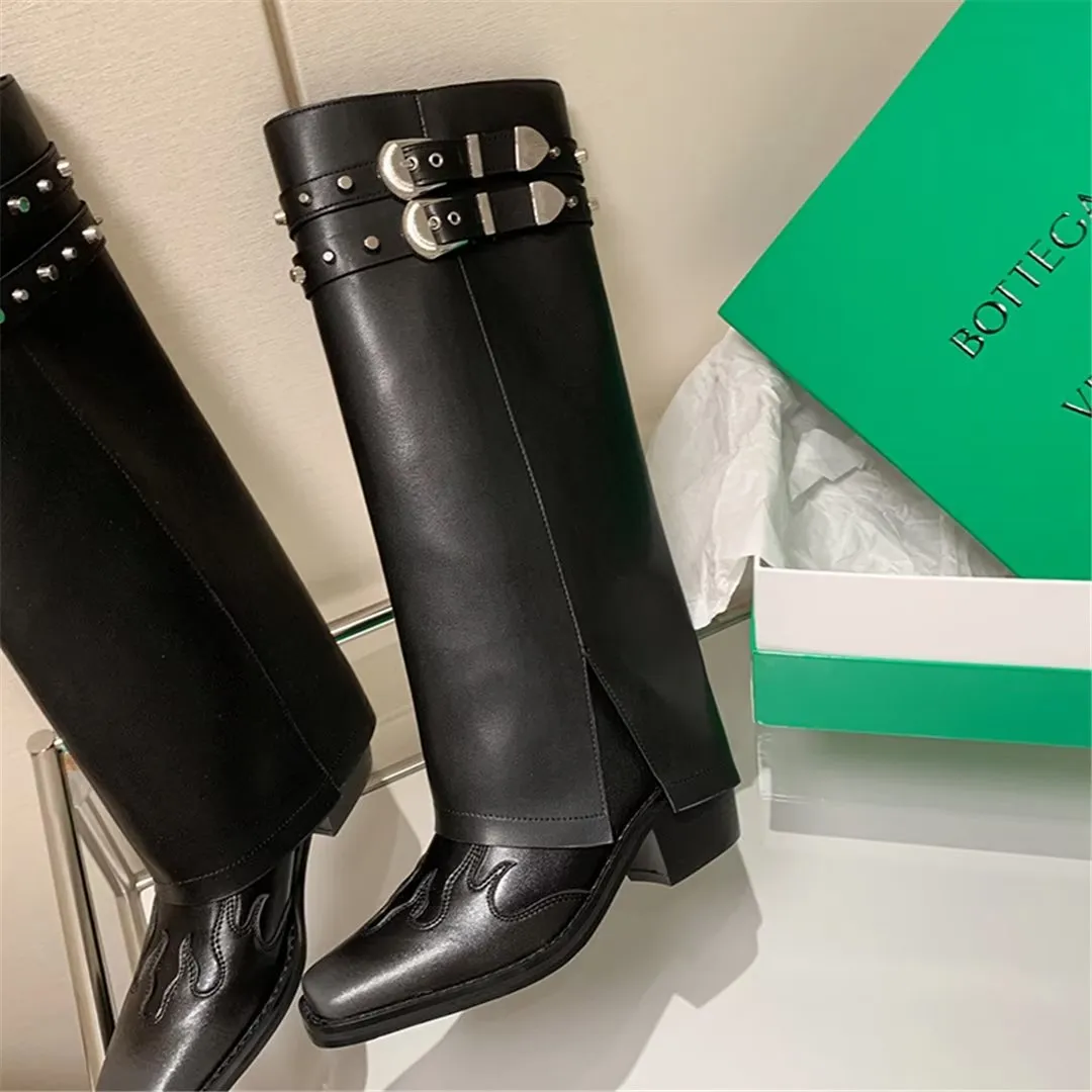 LeatherLux Chic Square-Toe High Winter Boots