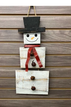 Lg. wood rustic snowman hang