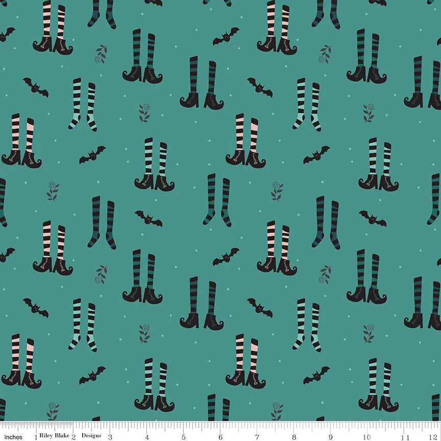 Little Witch Witches Socks Light Teal Yardage by Jennifer Long | Riley Blake Designs