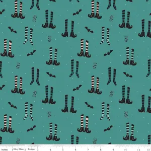 Little Witch Witches Socks Light Teal Yardage by Jennifer Long | Riley Blake Designs