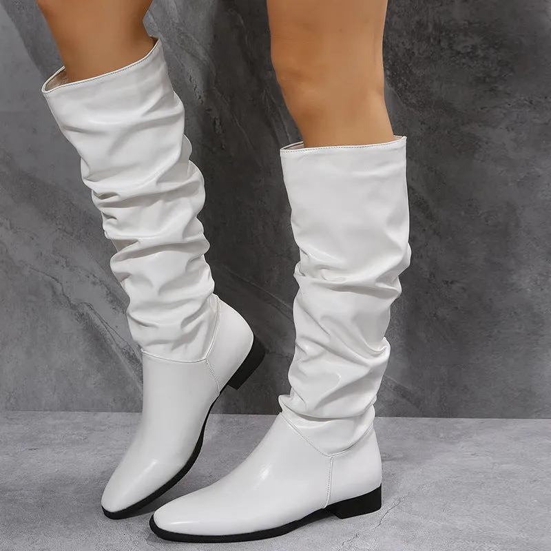 Long Boots White Cowboy Boots Women Pointed Toe Shoes