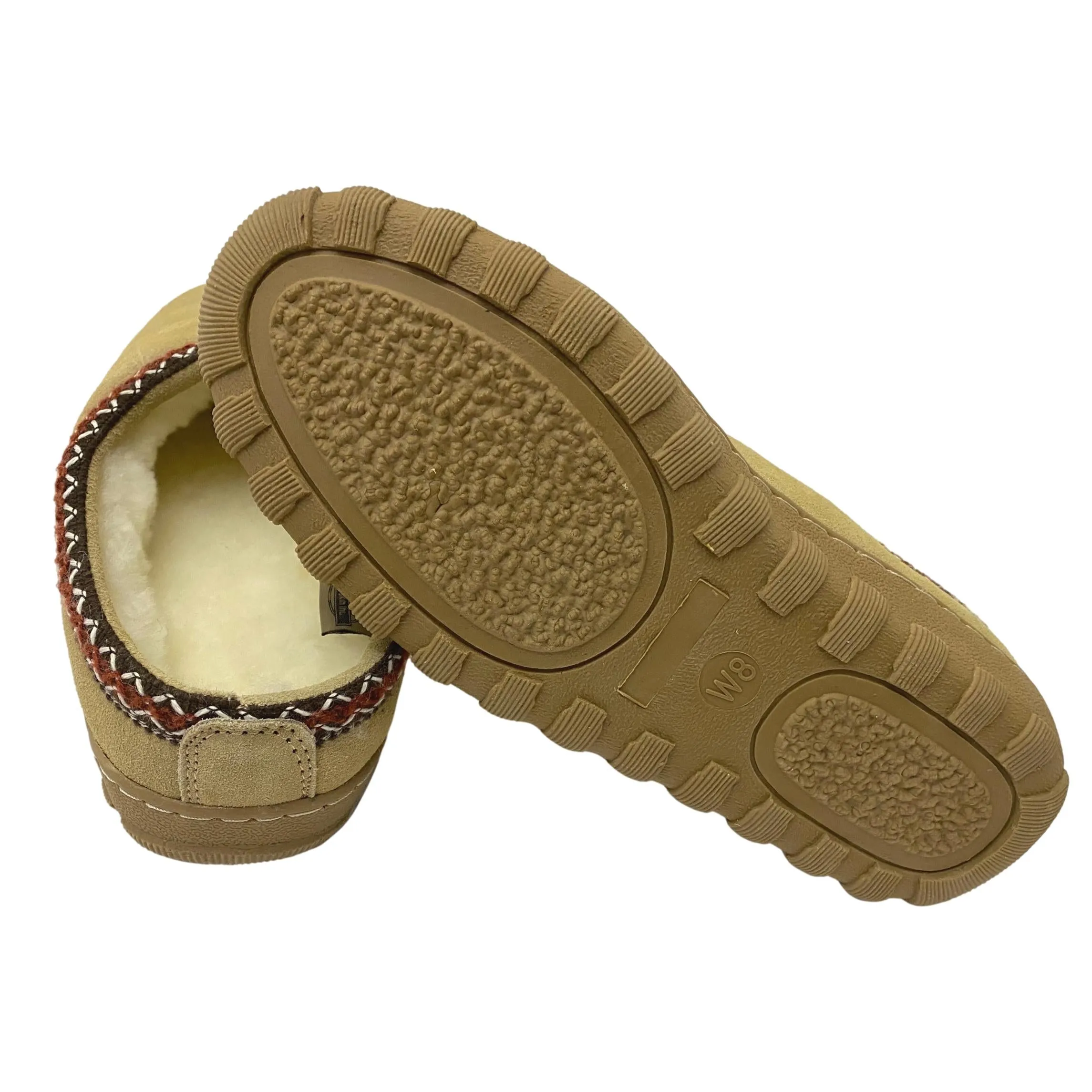 LU Sheepskin Women's Clogs - Shearling Slippers with Geometric Border Design