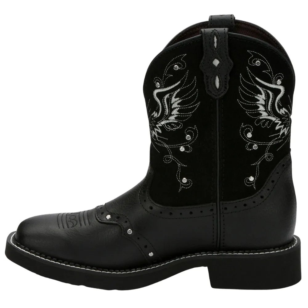 Mandra Embroidered Studded Square Toe Cowboy Booties