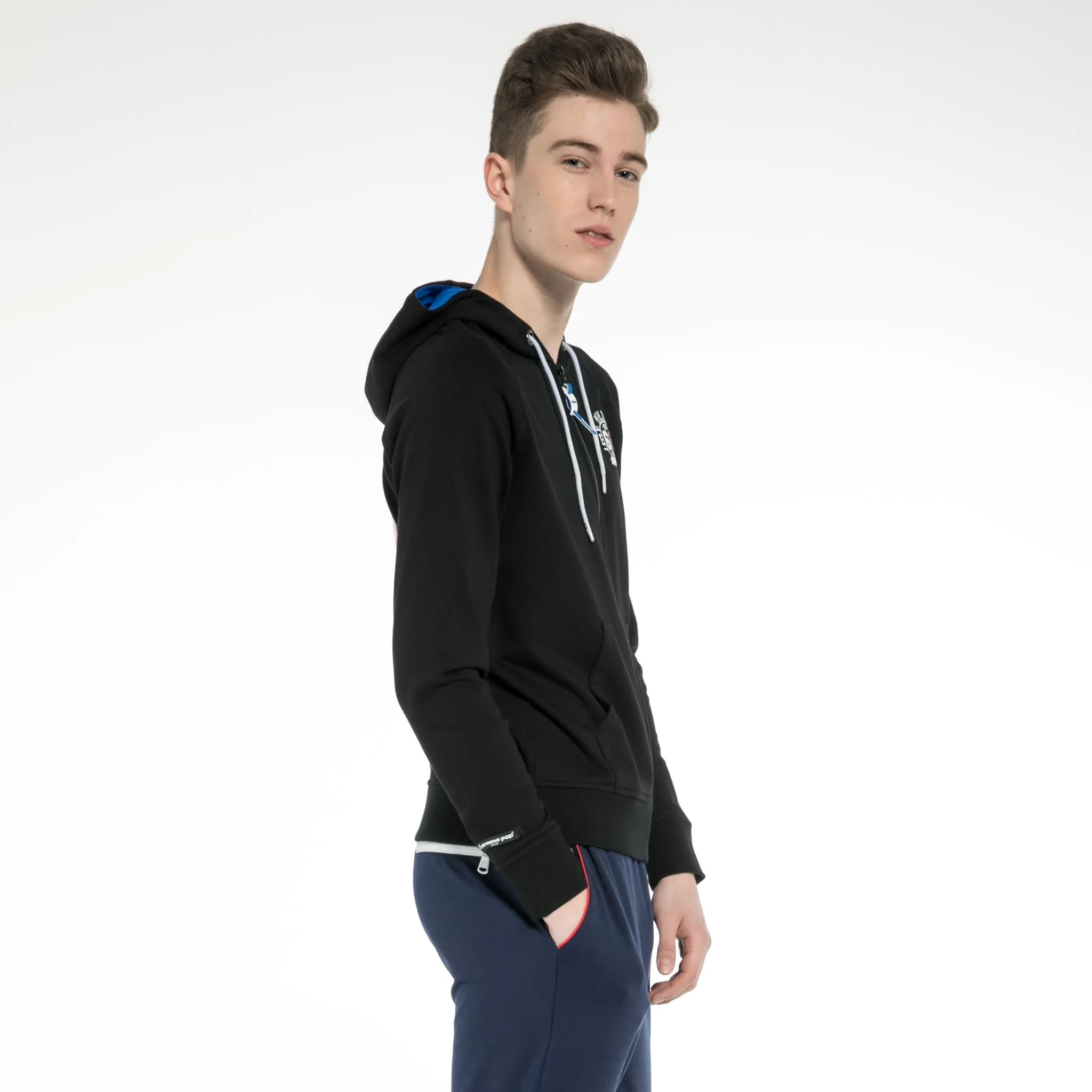 Men Contrast Colors Sleeve Hoodie Sweatshirt Zip-up Hooded Jacket Pullover