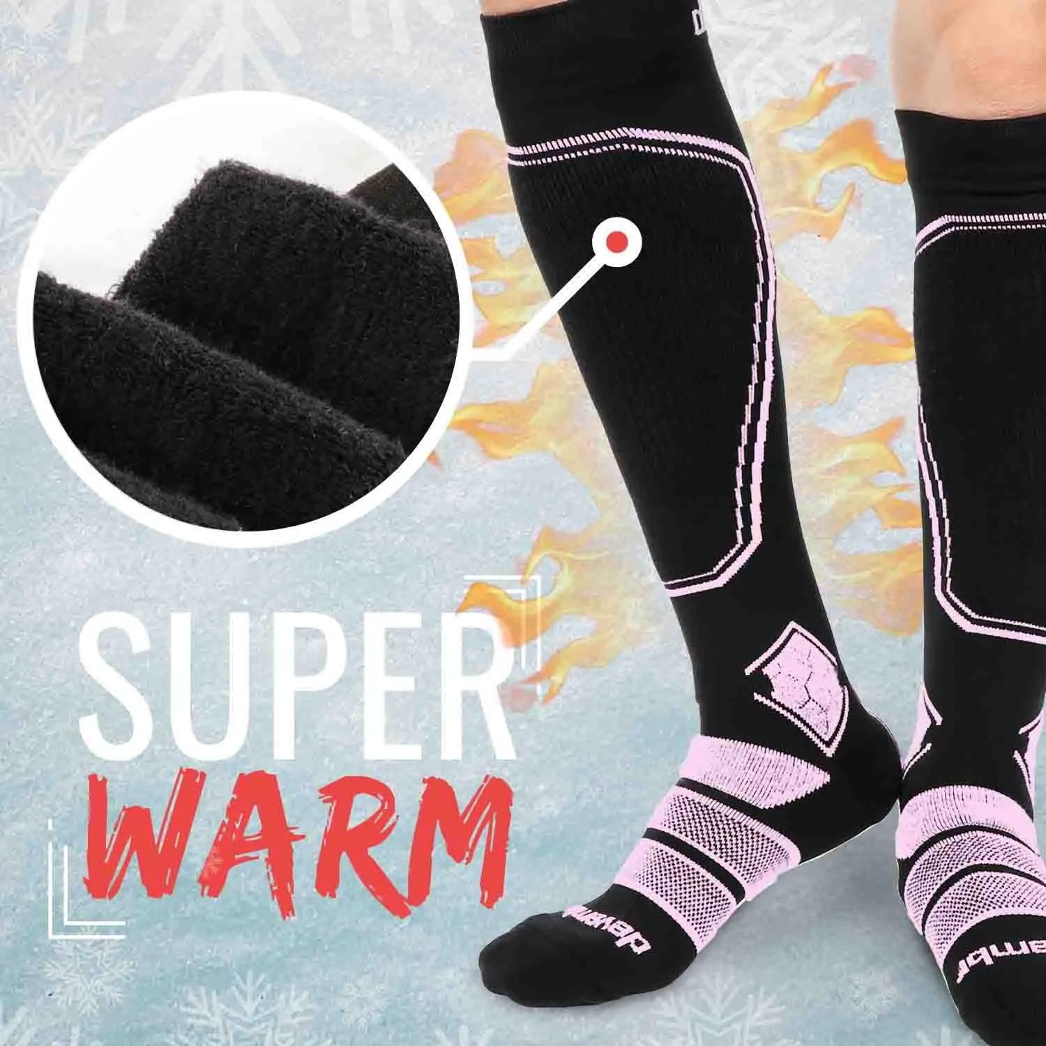 Merino Wool Ski Socks & Snowboard Socks (Black & Pink)