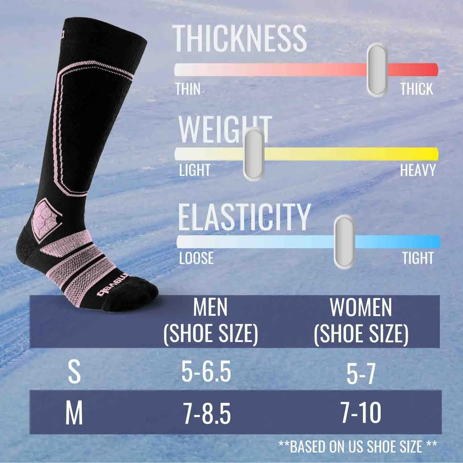 Merino Wool Ski Socks & Snowboard Socks (Black & Pink)