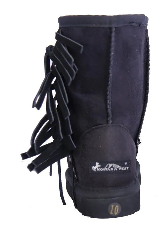 Montana West Kids Fringe Boots - Black