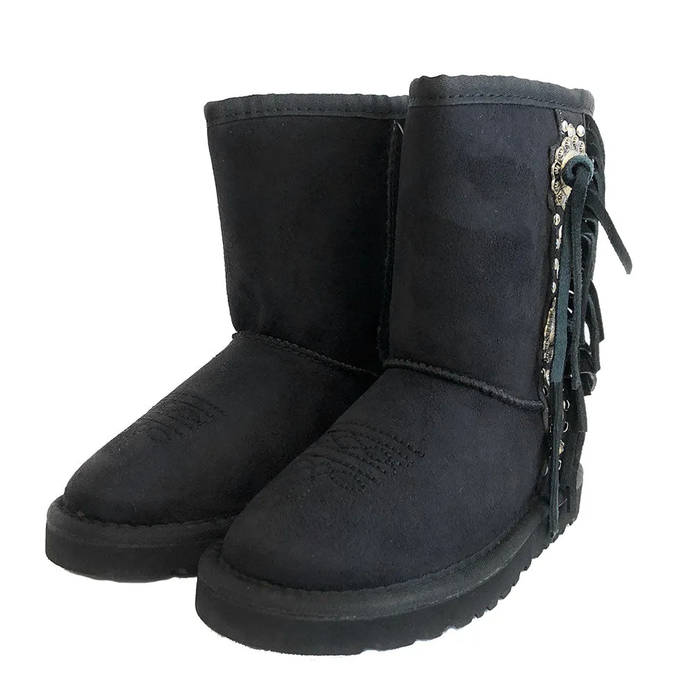 Montana West Kids Fringe Boots - Black