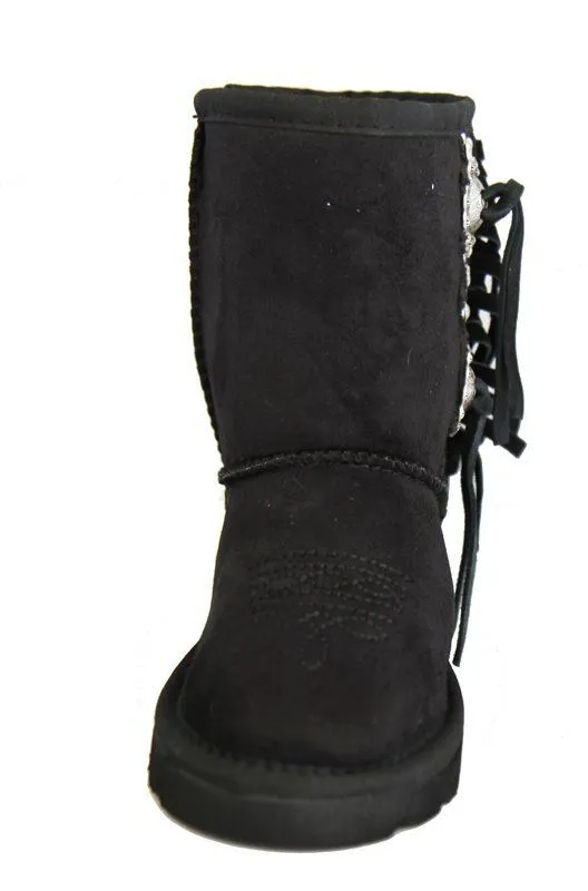 Montana West Kids Fringe Boots - Black