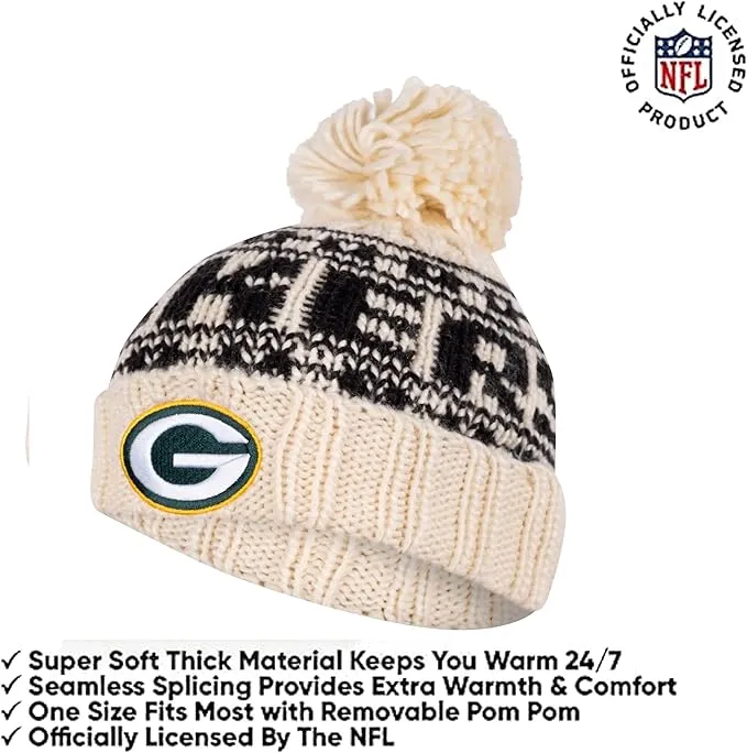 NFL Official Super Soft Cable Knit Winter Beanie Knit Hat with Extra Warm Touch Screen Gloves|Green Bay Packers