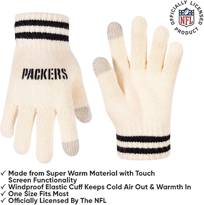 NFL Official Super Soft Cable Knit Winter Beanie Knit Hat with Extra Warm Touch Screen Gloves|Green Bay Packers