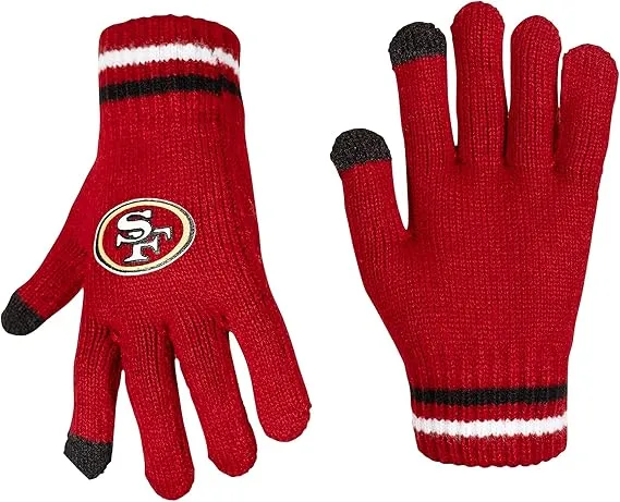 NFL Official Youth Super Soft Winter Beanie Knit Hat With Extra Warm Touch Screen Gloves|San Francisco 49ers