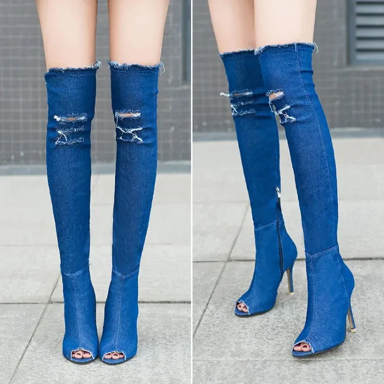 Over The Knee Denim Boots^