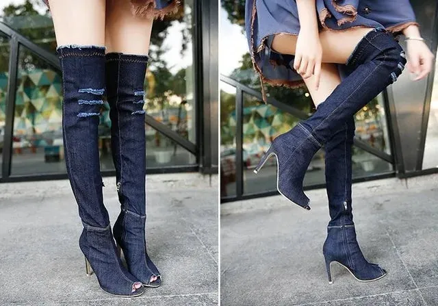 Over The Knee Denim Boots^