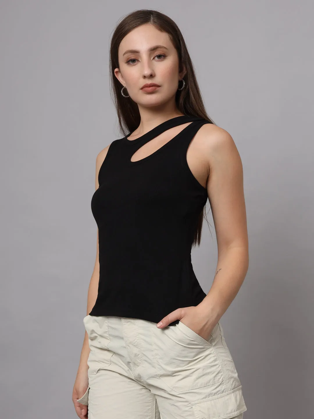 Shoulder Straps Ribbed Cut Out Fitted Eco Liva Modal Top