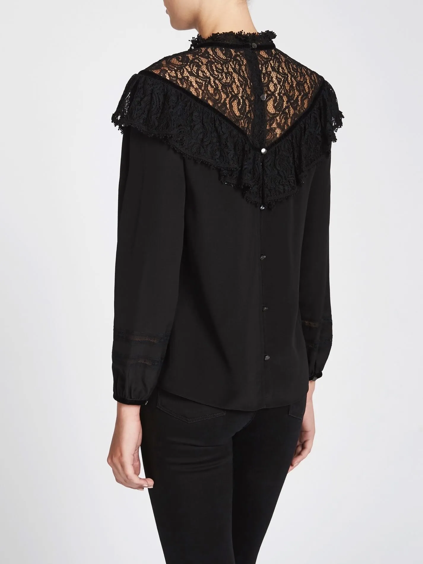 Silk & Lace Top With Velvet Trim