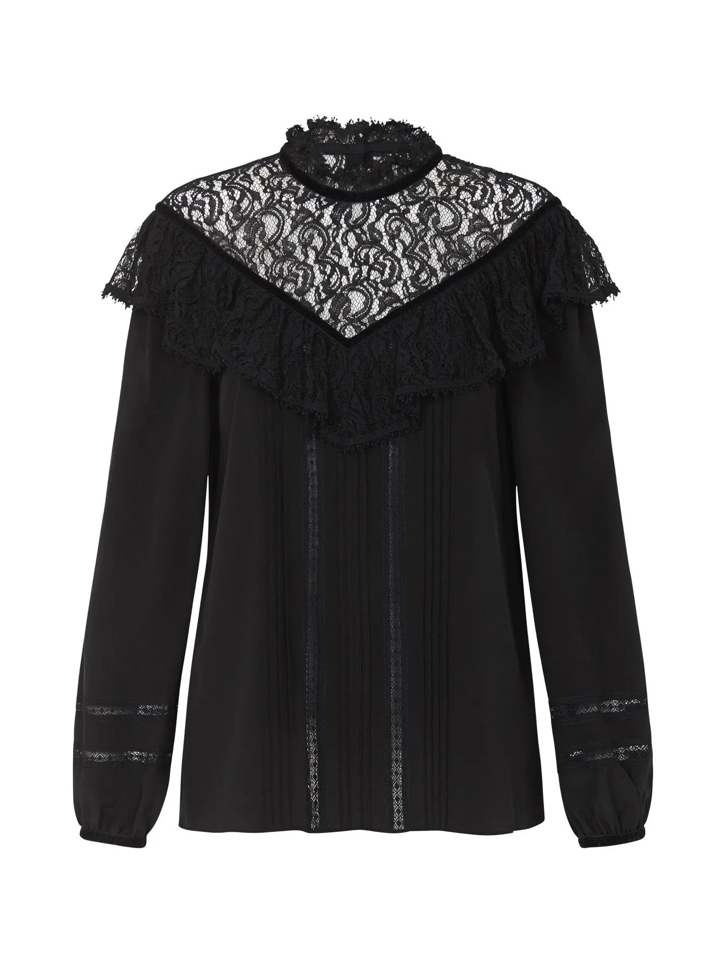 Silk & Lace Top With Velvet Trim