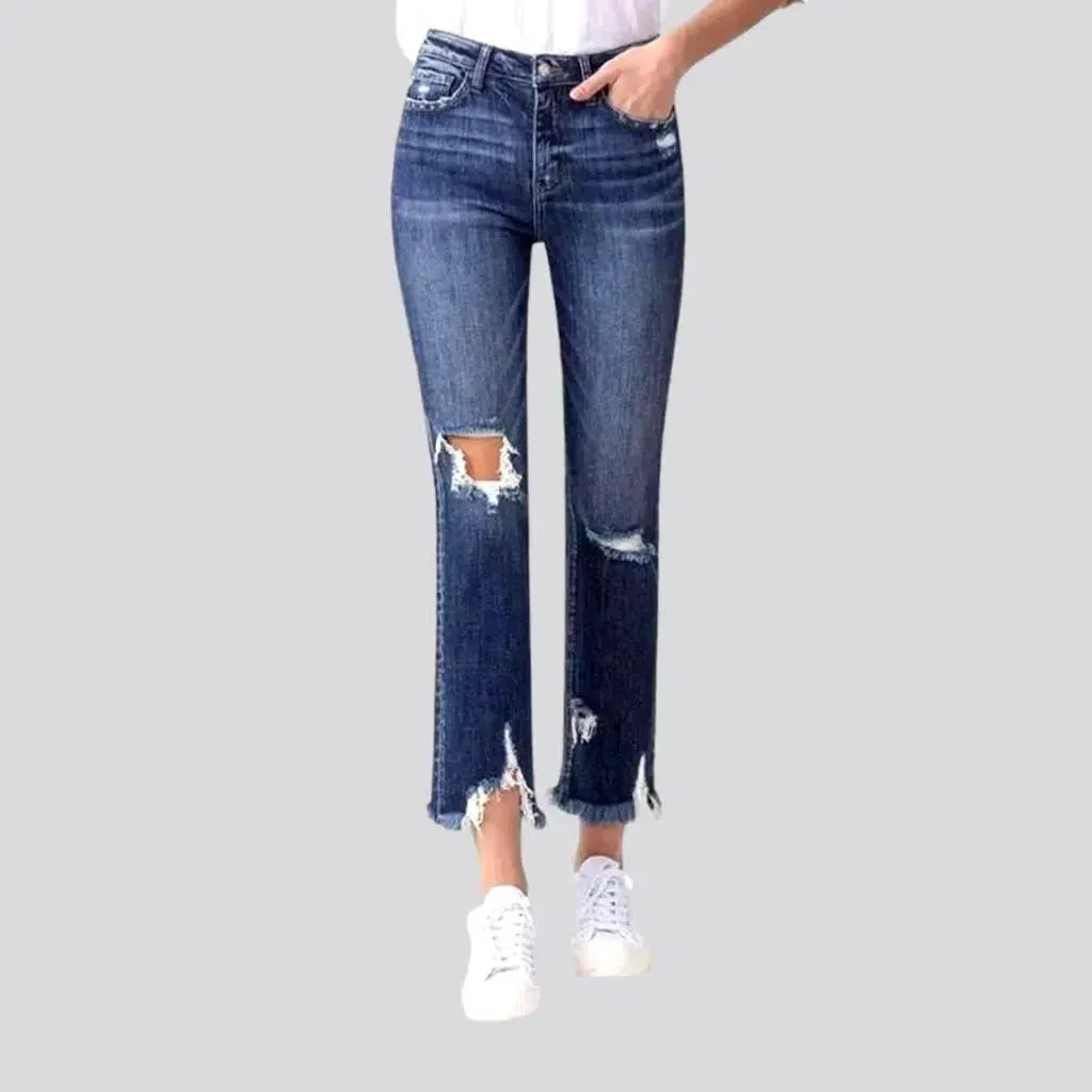 Slim women's ripped-hem jeans