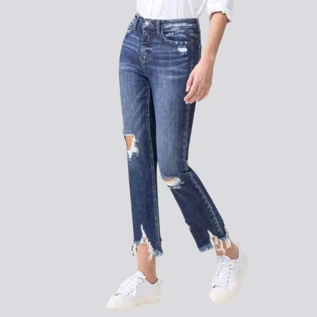 Slim women's ripped-hem jeans