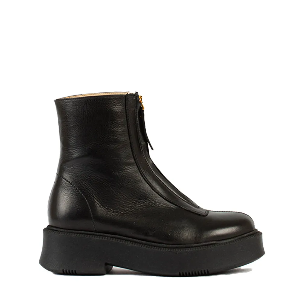 Vela Front Zip All Black Ankle Boots