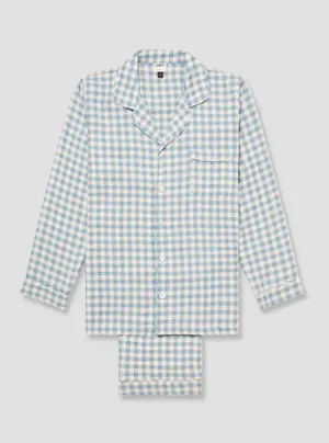 Warm Blue Gingham Linen Pyjama Trouser Set