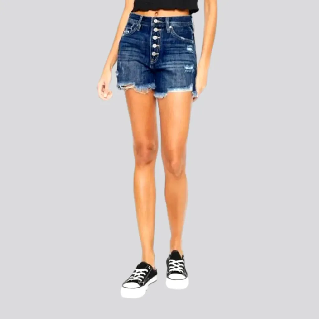 Whiskered frayed-hem jean shorts for women