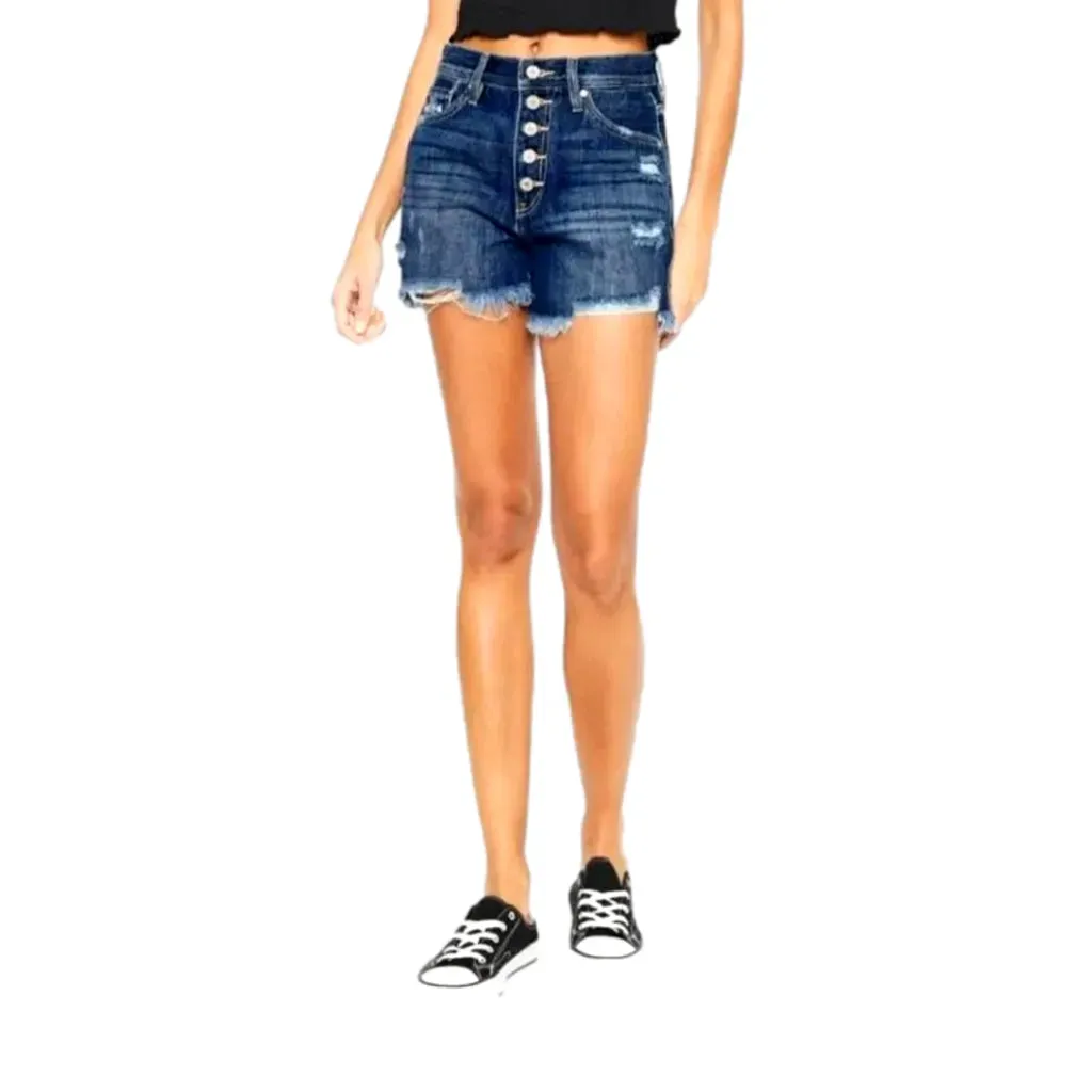 Whiskered frayed-hem jean shorts for women