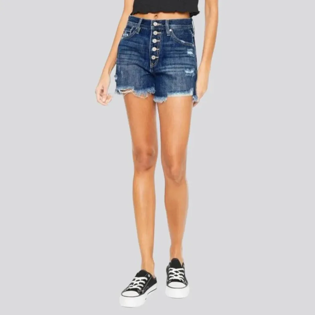 Whiskered frayed-hem jean shorts for women