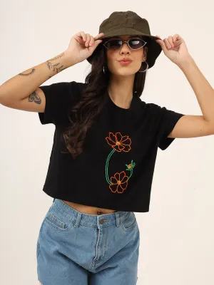 Women Beads Work Crop T-Shirt