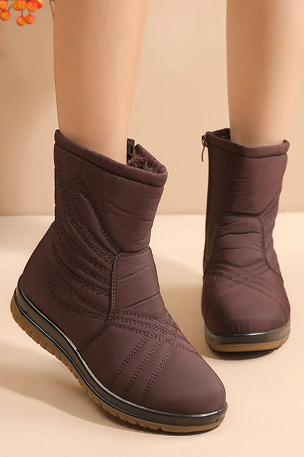 Women Round Toe Lightweight Thick Winter Cozy High Top Waterproof Solid Pattern Boots - WSC50898