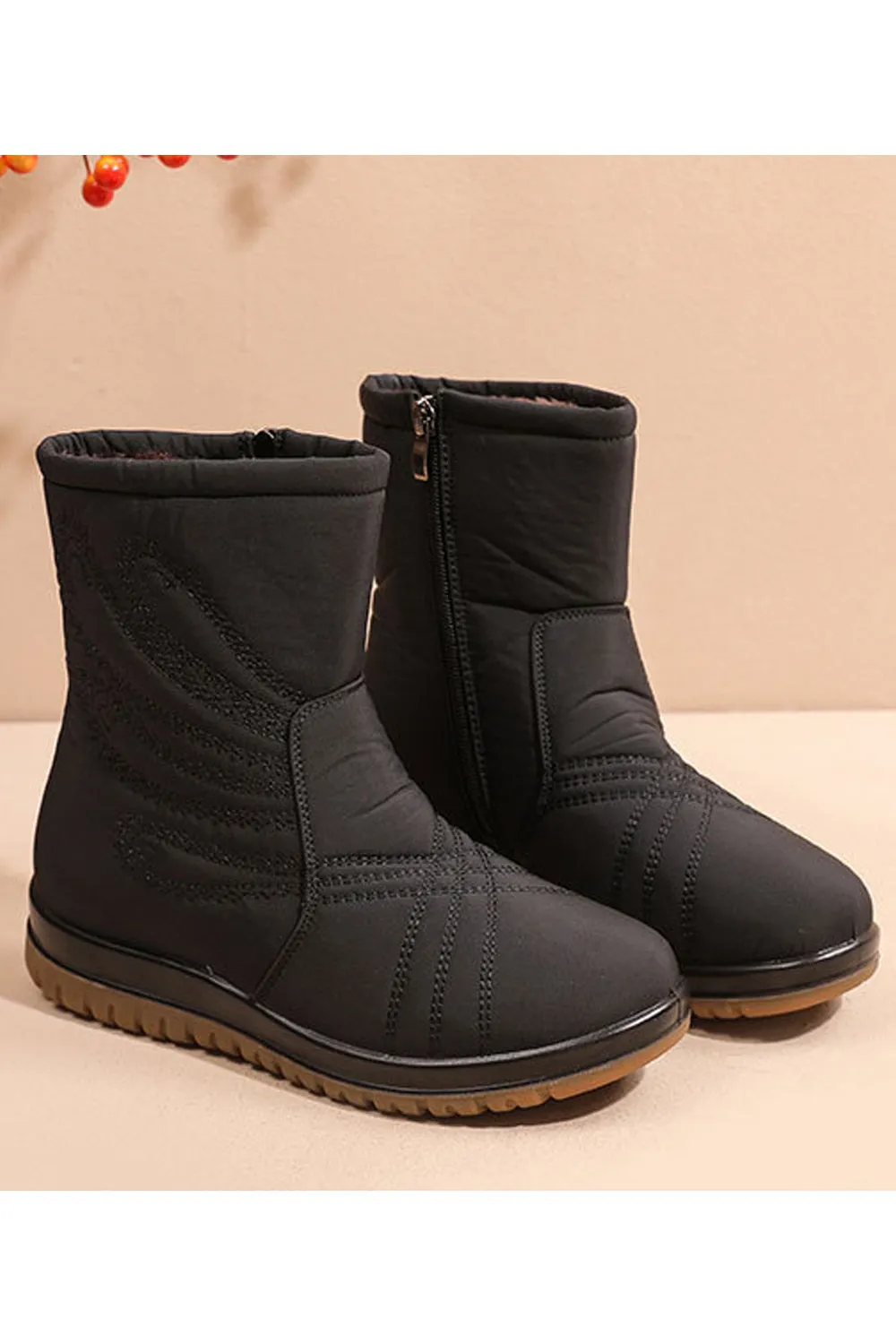 Women Round Toe Lightweight Thick Winter Cozy High Top Waterproof Solid Pattern Boots - WSC50898