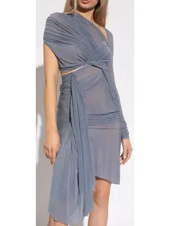 Women’s Asymmetric One-Shoulder Ruched Midi-Dress, Gray