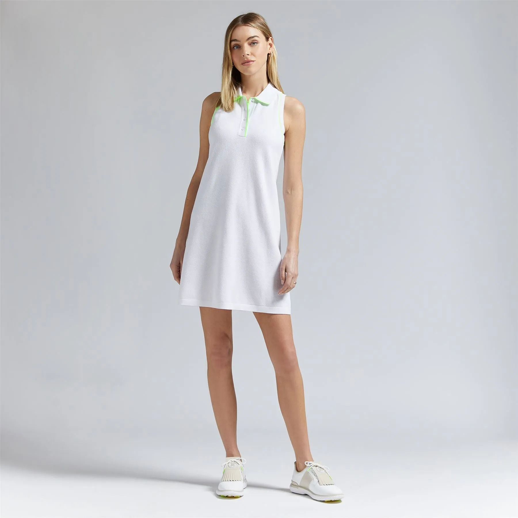 Womens Cotton Pique SL Polo Dress Snow - AW24