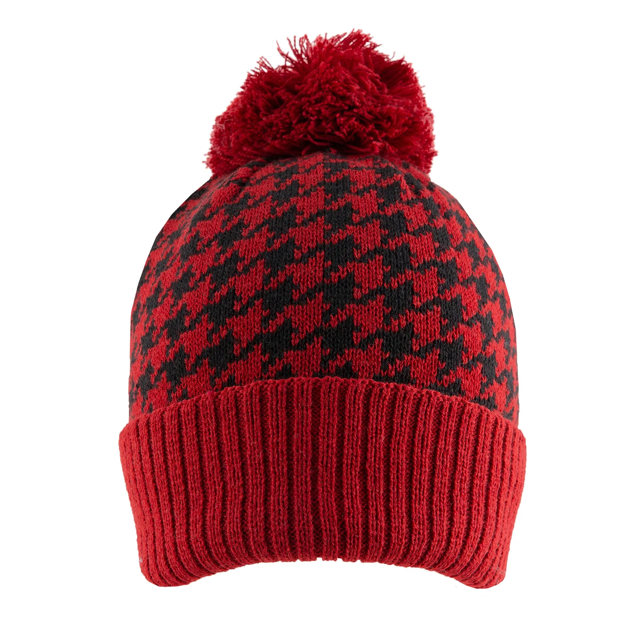 Women’s Knitted Bobble Hat with Dogtooth Pattern