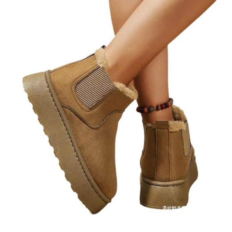 Womens Short Plush Tan Suede Ankle Boots for Casual Ugg Style