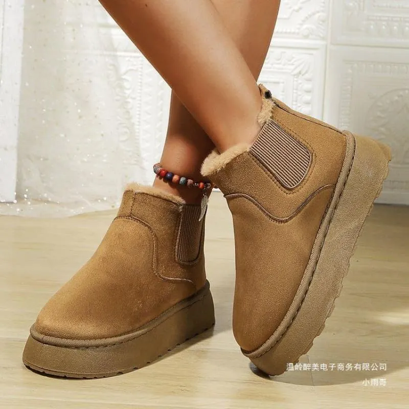 Womens Short Plush Tan Suede Ankle Boots for Casual Ugg Style