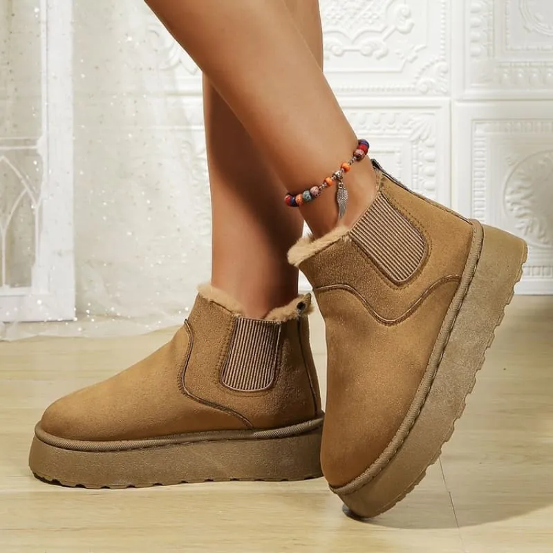 Womens Short Plush Tan Suede Ankle Boots for Casual Ugg Style